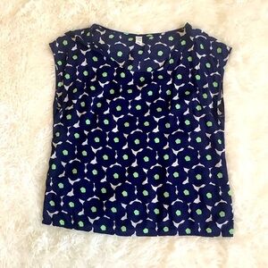 Old Navy EUC Rayon Top Tee Scoop Neck Floral Green White Navy M Cap Sleeve